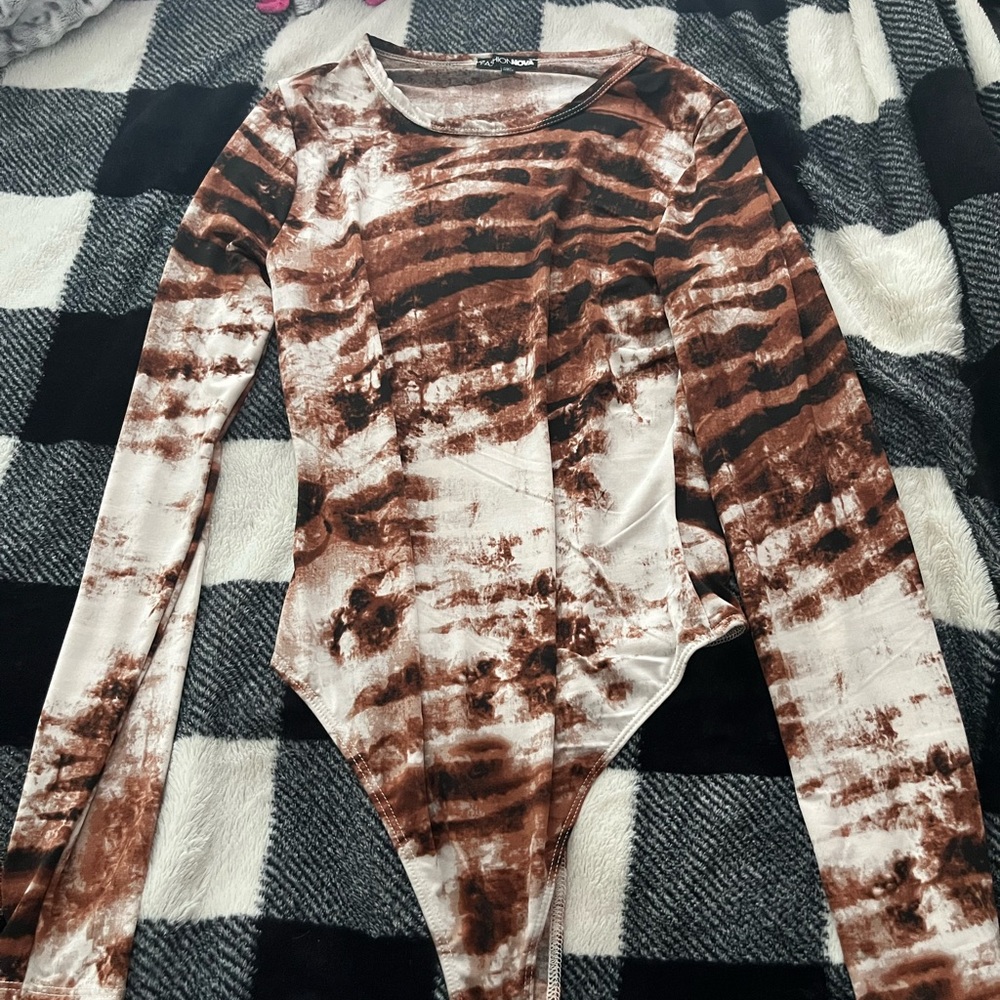 Brown and White Tie-Dye Bodysuit